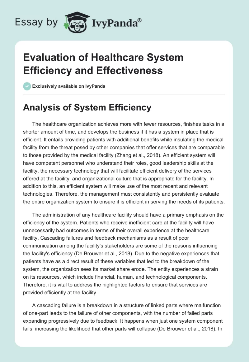Evaluation of Healthcare System Efficiency and Effectiveness. Page 1