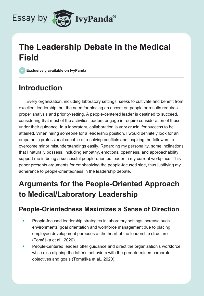 The Leadership Debate in the Medical Field. Page 1