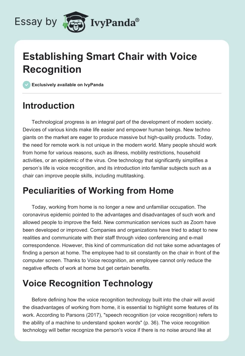 Establishing Smart Chair with Voice Recognition. Page 1