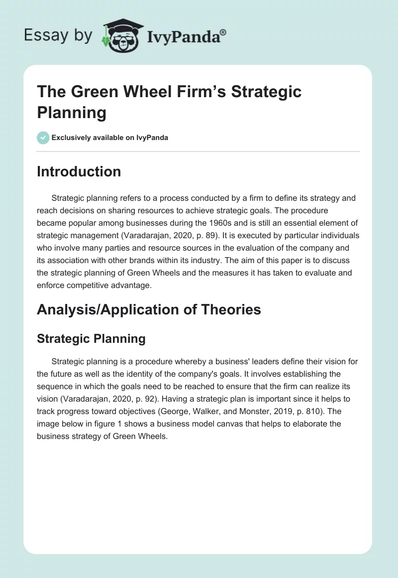 The Green Wheel Firm’s Strategic Planning. Page 1
