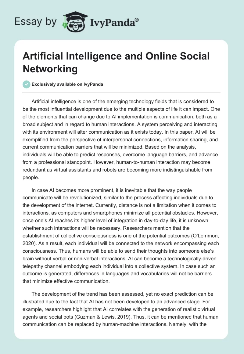 Artificial Intelligence and Online Social Networking. Page 1