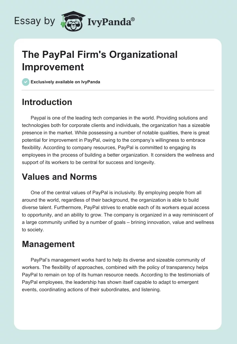 The PayPal Firm's Organizational Improvement. Page 1