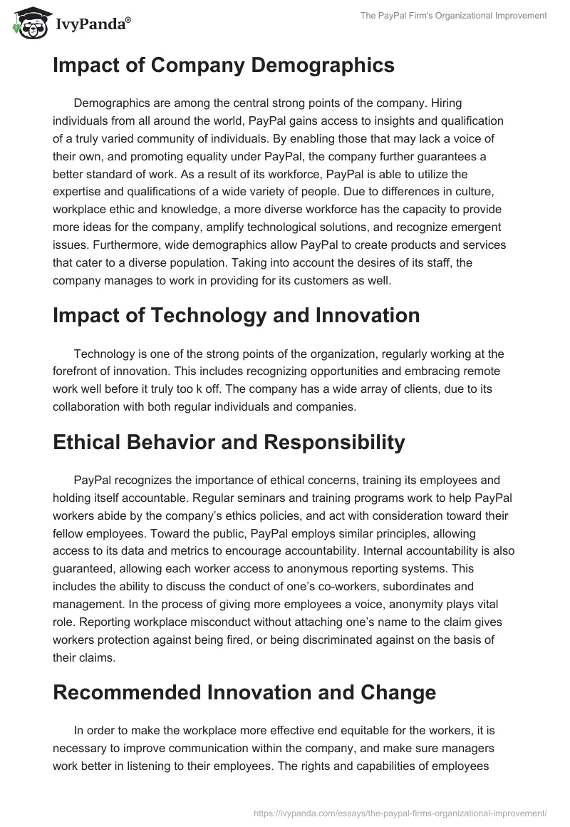 The PayPal Firm's Organizational Improvement. Page 2