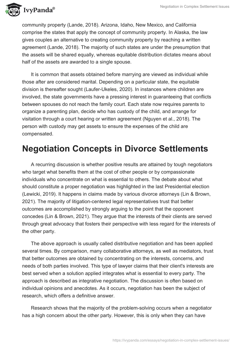 Negotiation in Complex Settlement Issues. Page 4