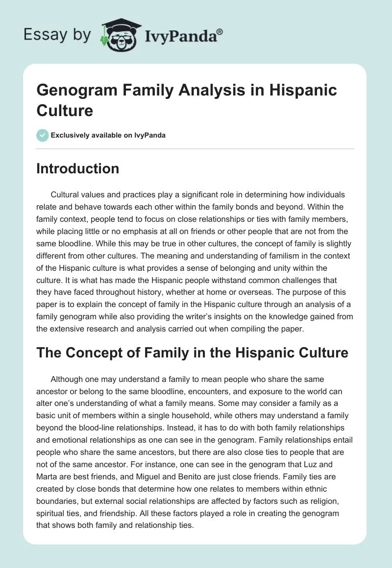 Genogram Family Analysis in Hispanic Culture. Page 1
