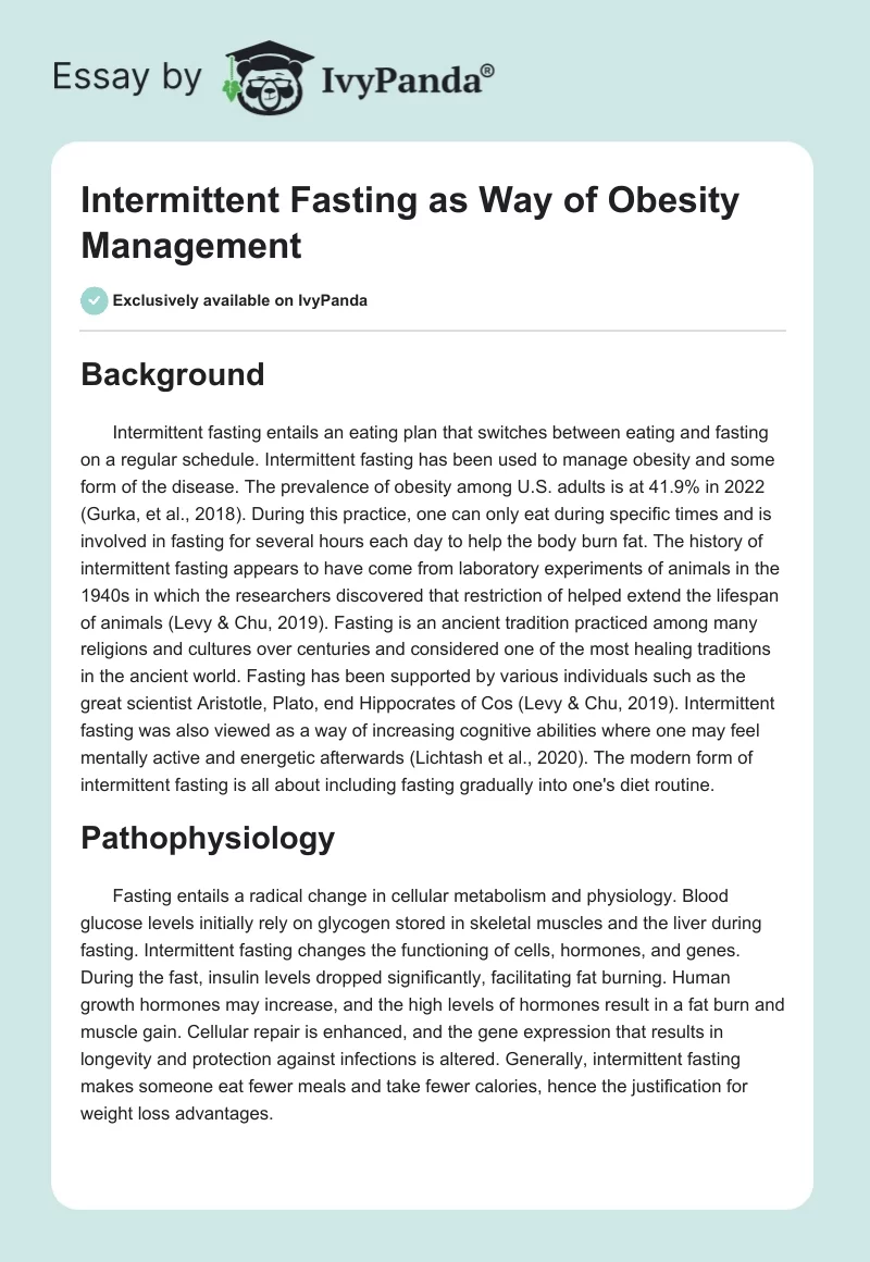 Intermittent Fasting as Way of Obesity Management. Page 1