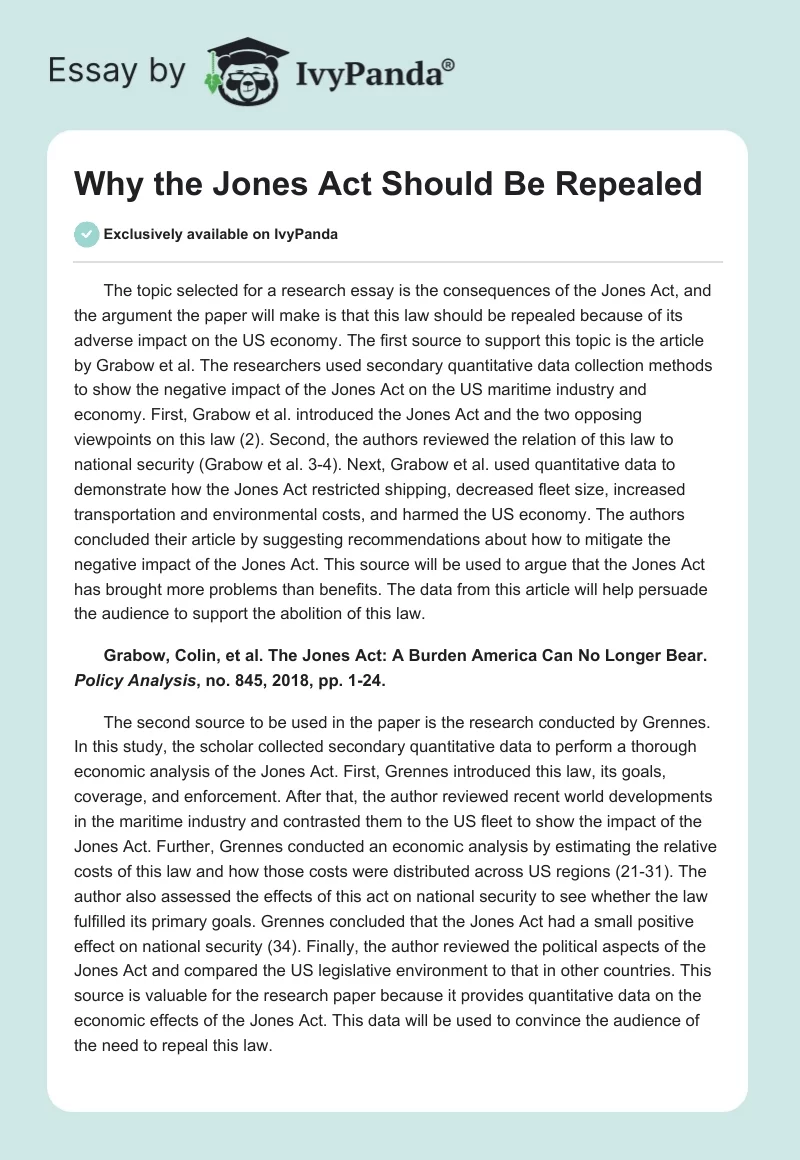 Why the Jones Act Should Be Repealed. Page 1
