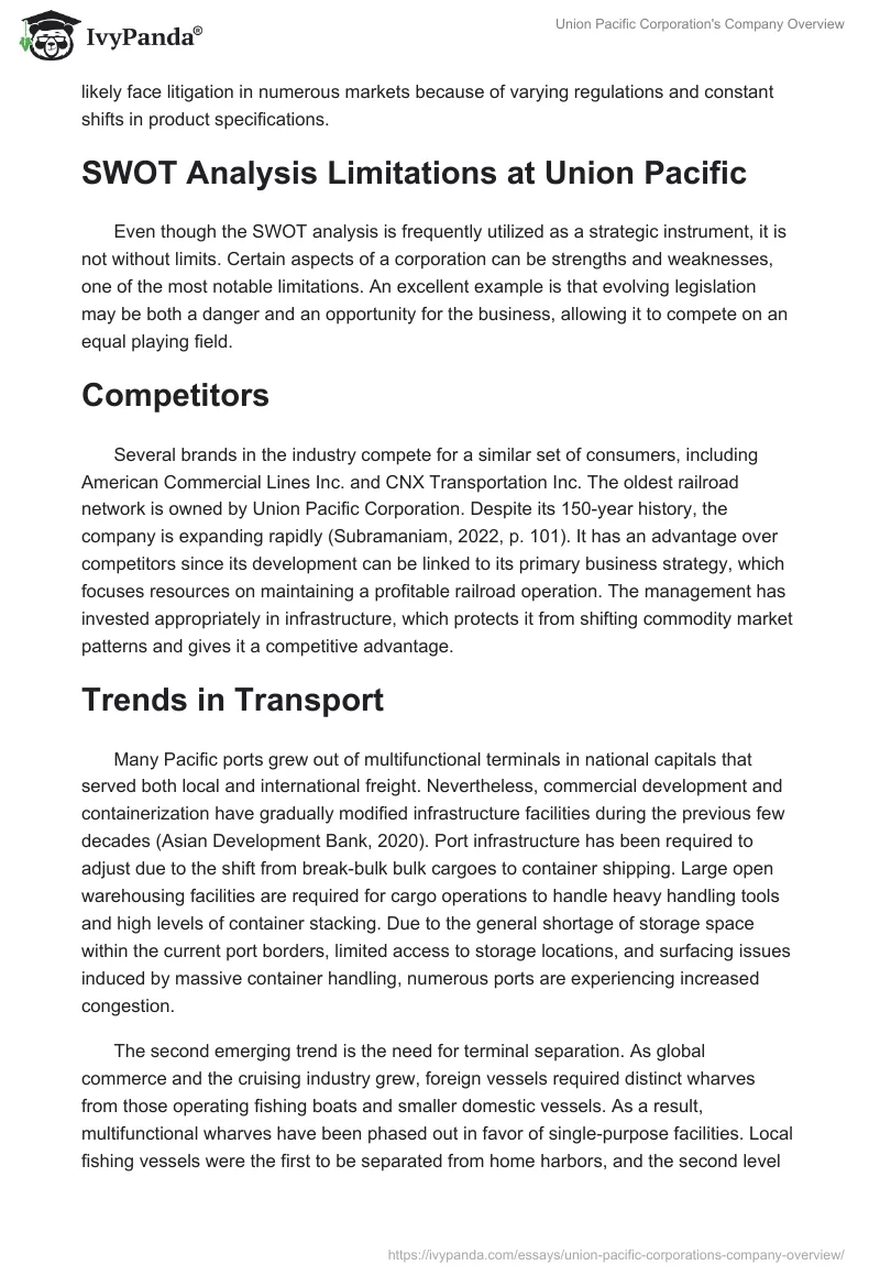 Union Pacific Corporation's Company Overview. Page 4