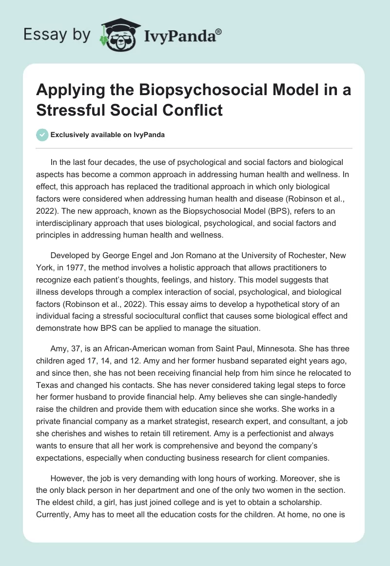 Applying the Biopsychosocial Model in a Stressful Social Conflict. Page 1