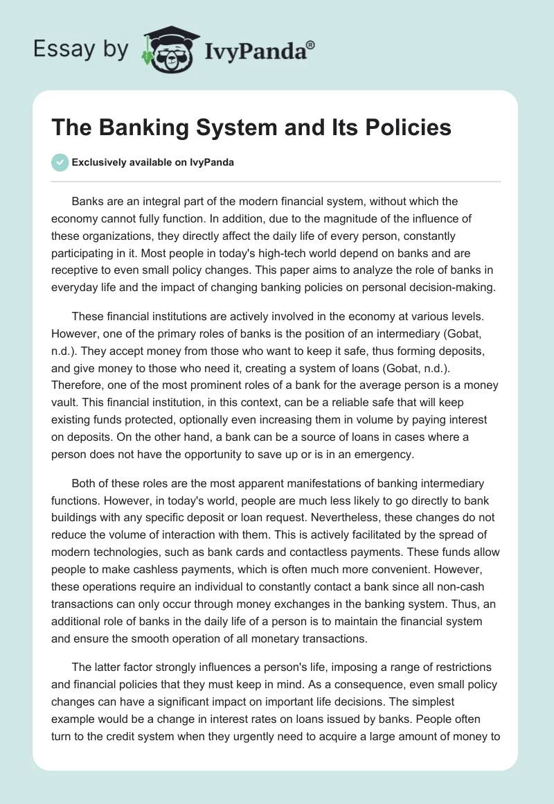 The Banking System and Its Policies. Page 1