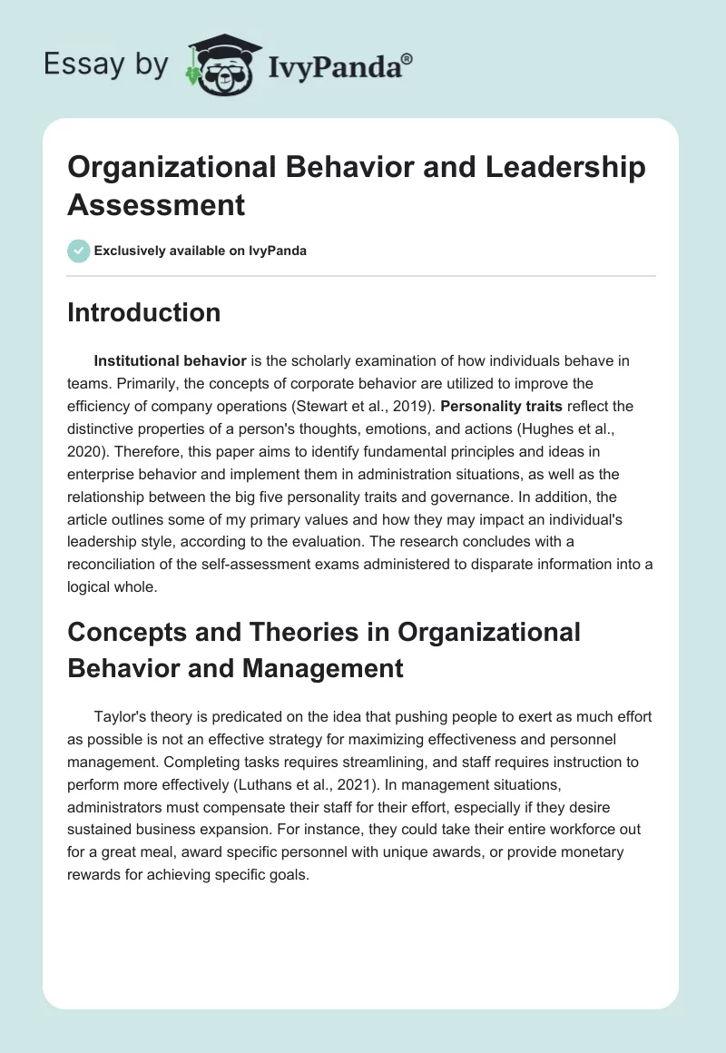 Organizational Behavior and Leadership Assessment. Page 1