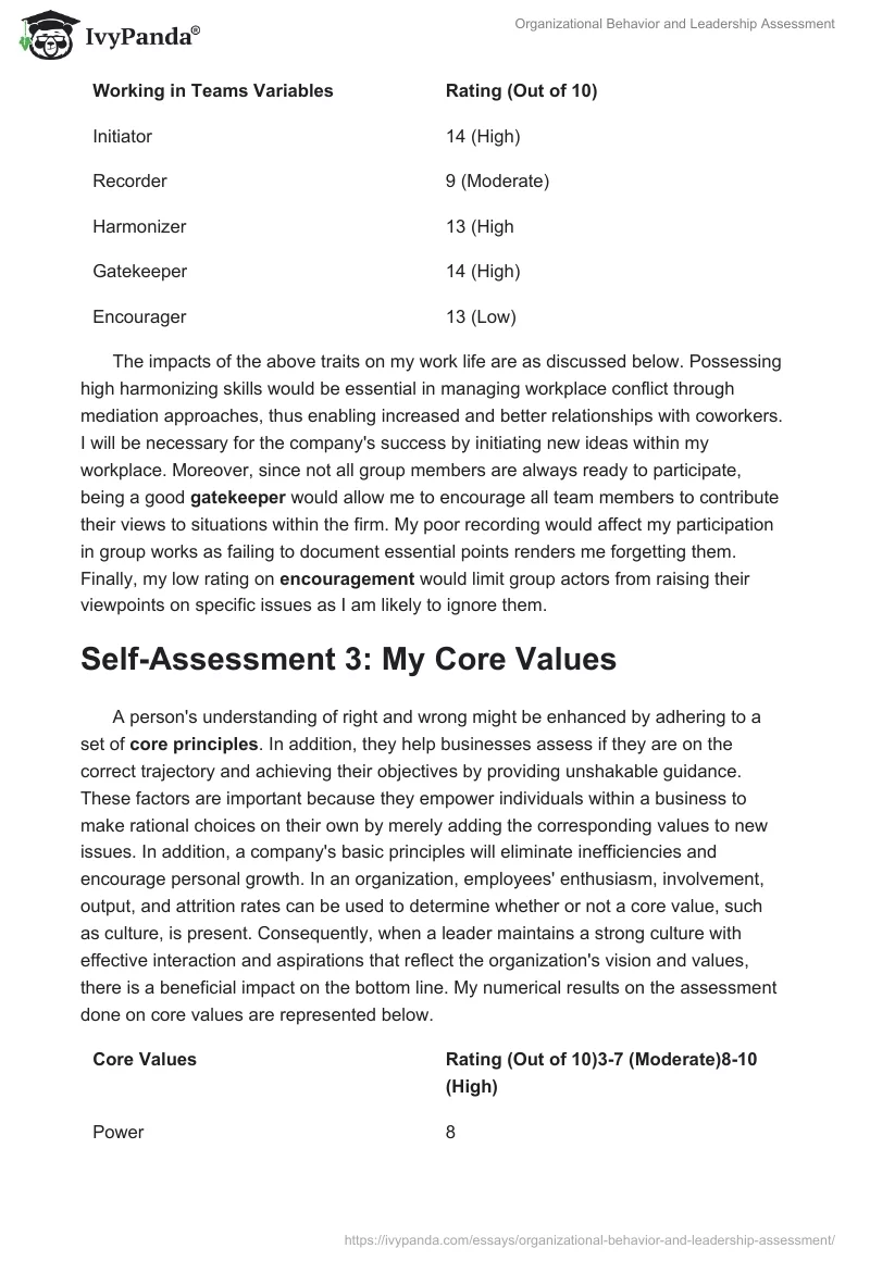 Organizational Behavior and Leadership Assessment. Page 5