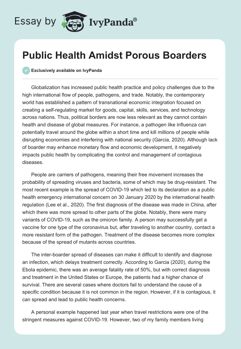 Public Health Amidst Porous Boarders. Page 1