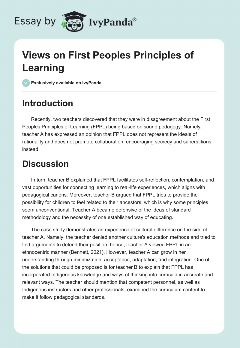 Views on First Peoples Principles of Learning. Page 1