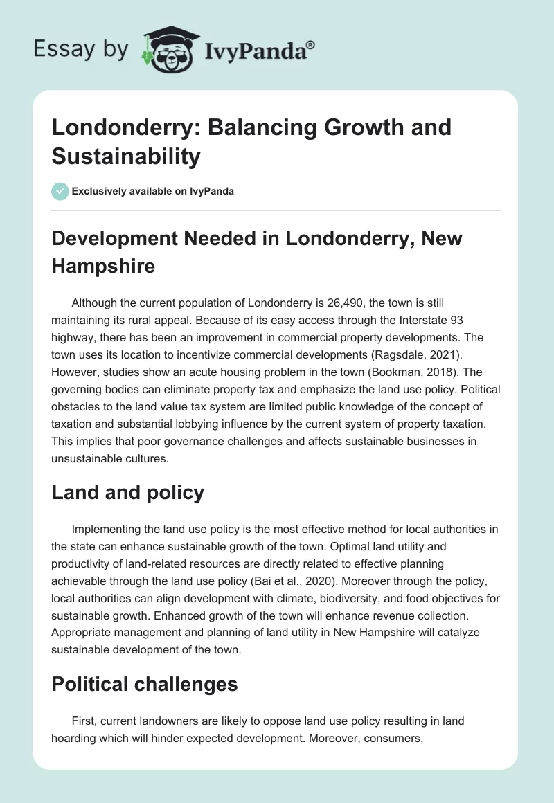 Londonderry: Balancing Growth and Sustainability. Page 1
