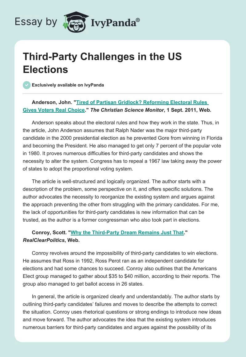 Third-Party Challenges in the US Elections. Page 1