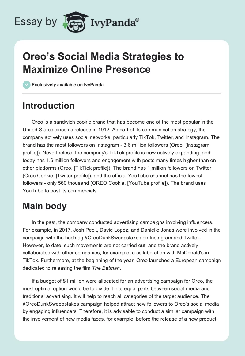 Oreo’s Social Media Strategies to Maximize Online Presence. Page 1