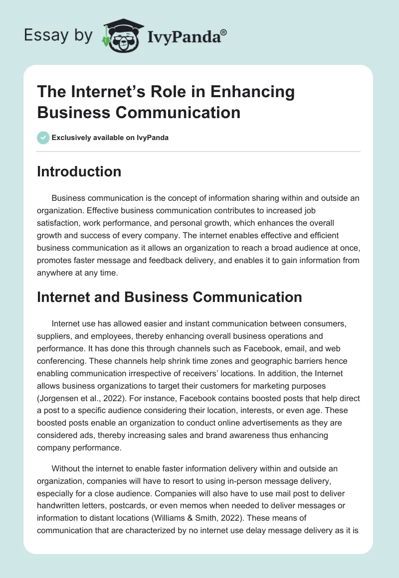 The Internet’s Role in Enhancing Business Communication. Page 1