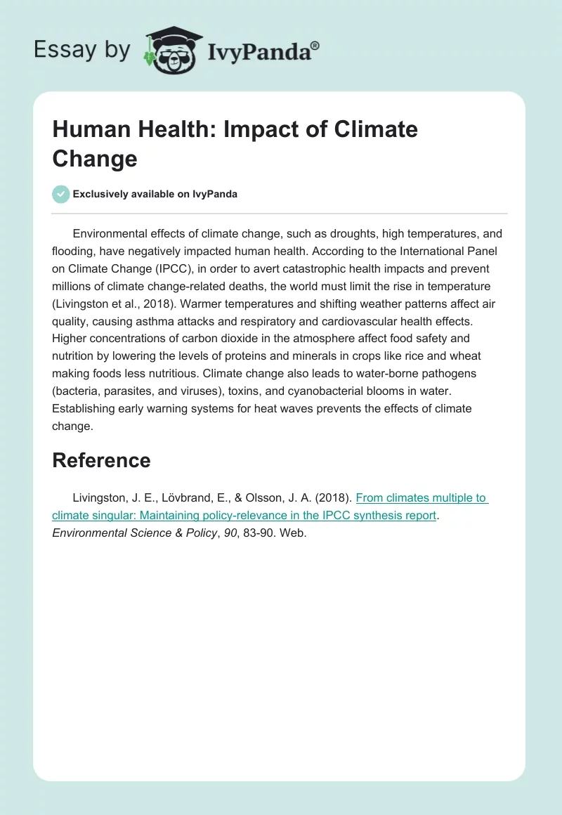 Human Health: Impact of Climate Change. Page 1