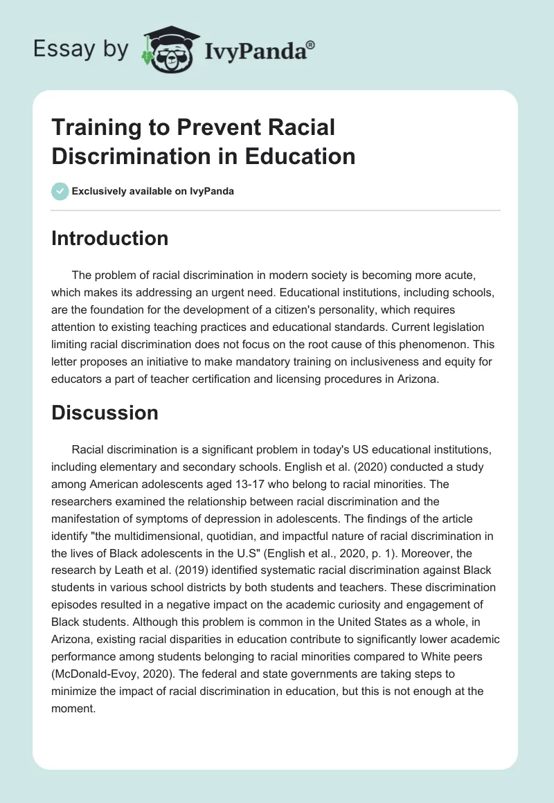 Training to Prevent Racial Discrimination in Education. Page 1
