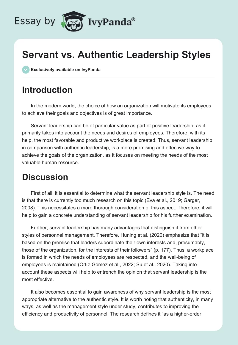 Servant vs. Authentic Leadership Styles. Page 1