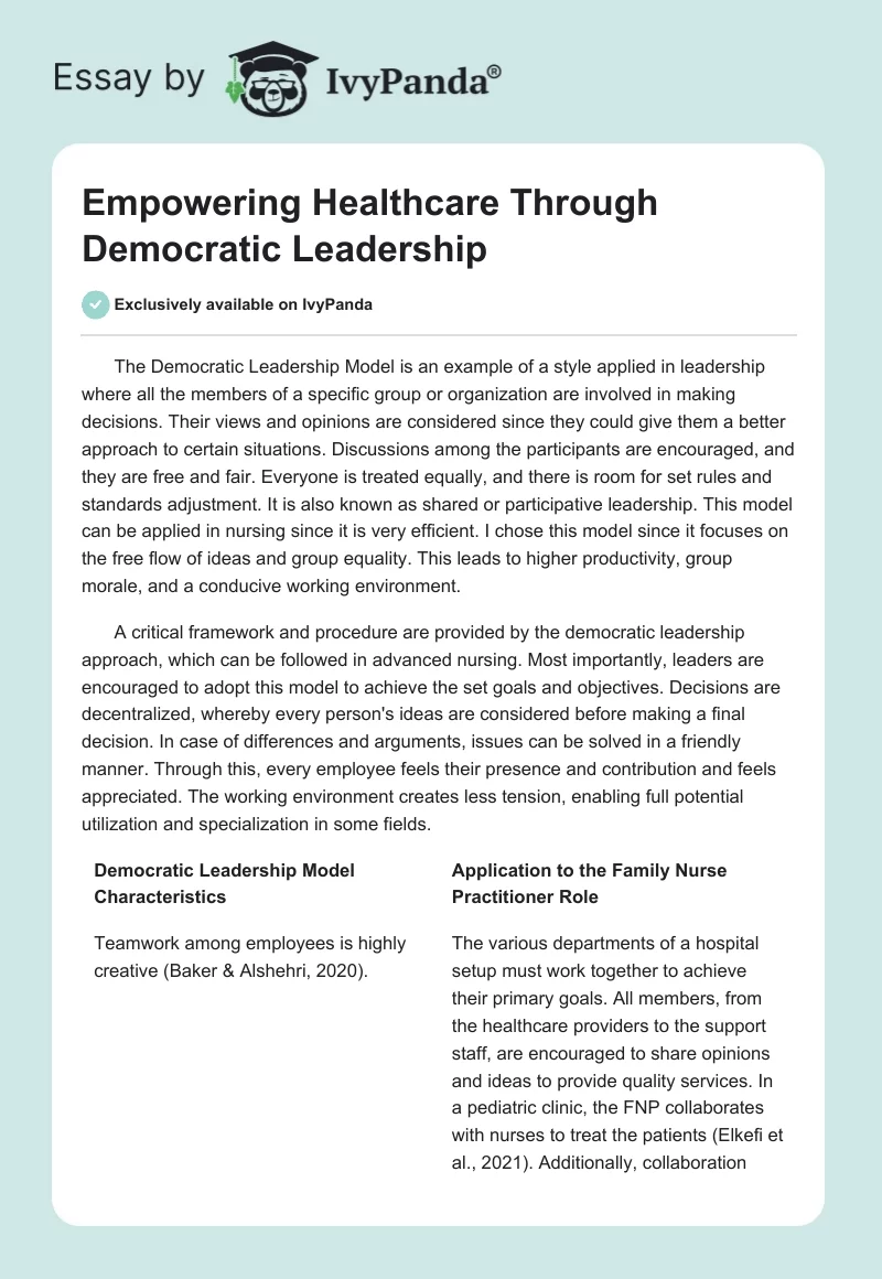 Empowering Healthcare Through Democratic Leadership. Page 1