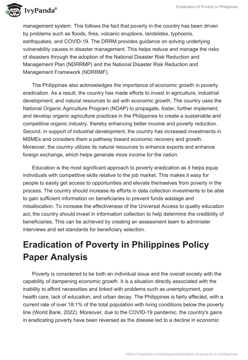 Eradication of Poverty in Philippines. Page 2
