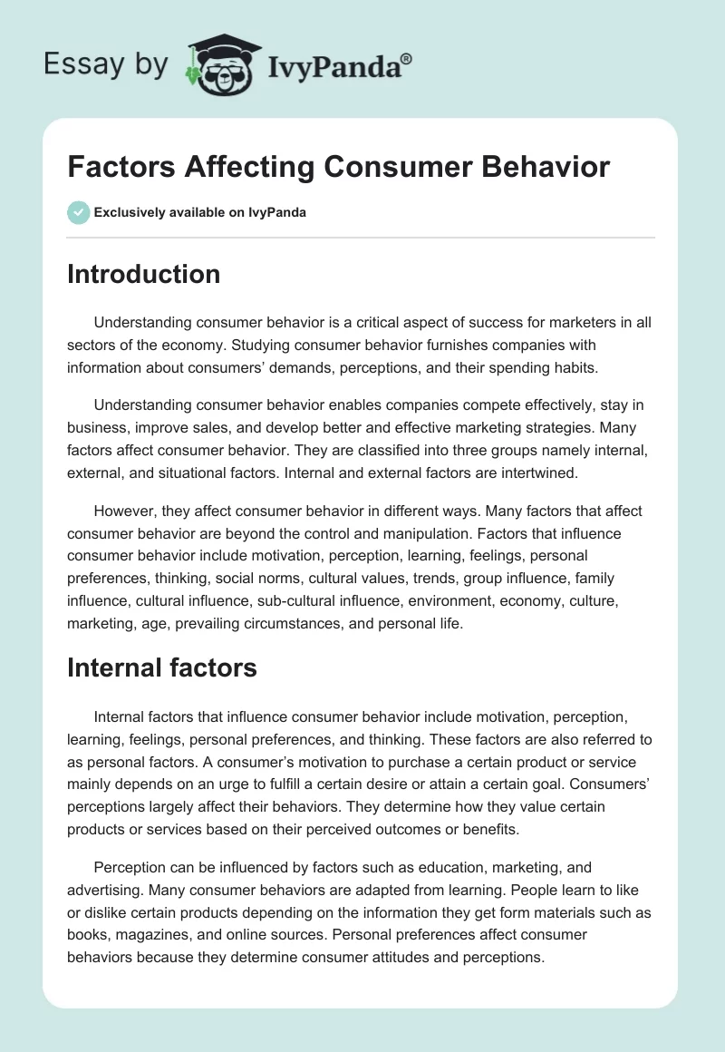 Factors Affecting Consumer Behavior. Page 1