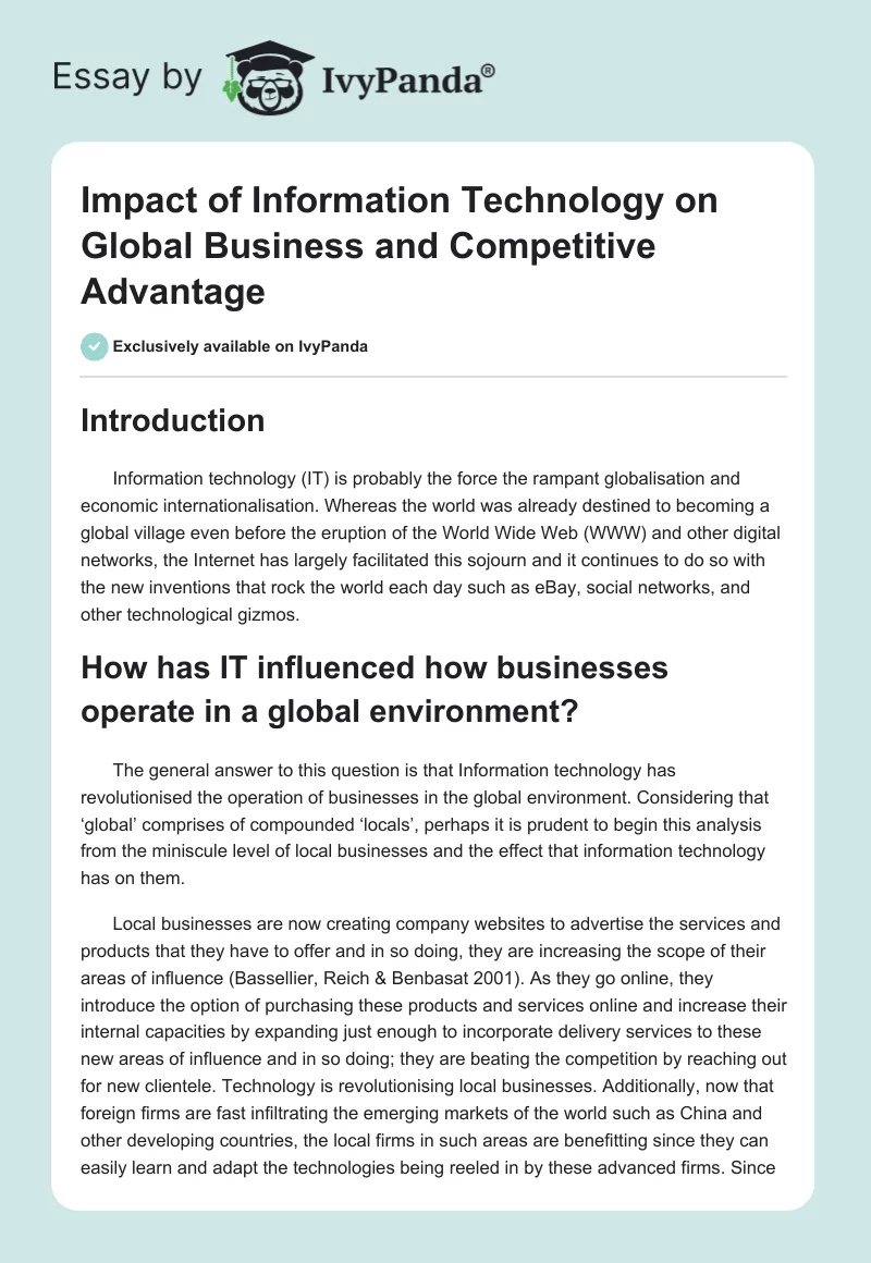 Impact of Information Technology on Global Business and Competitive Advantage. Page 1