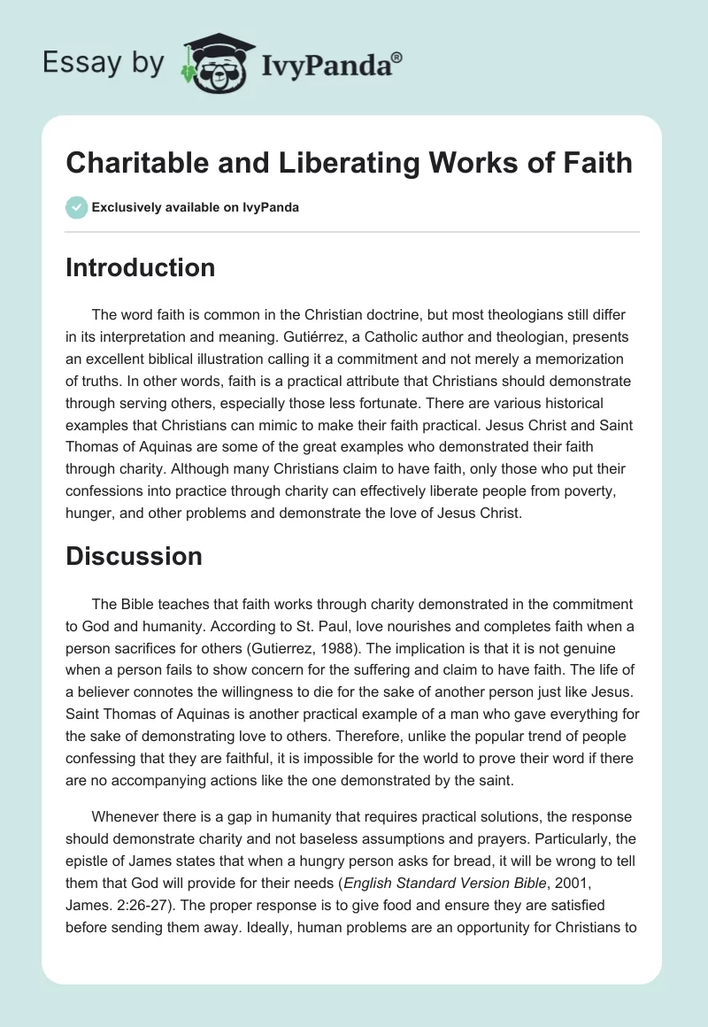 Charitable and Liberating Works of Faith. Page 1