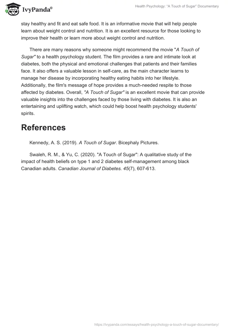 Health Psychology: “A Touch of Sugar” Documentary. Page 2