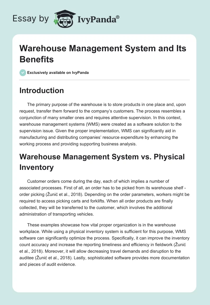 Warehouse Management System and Its Benefits. Page 1
