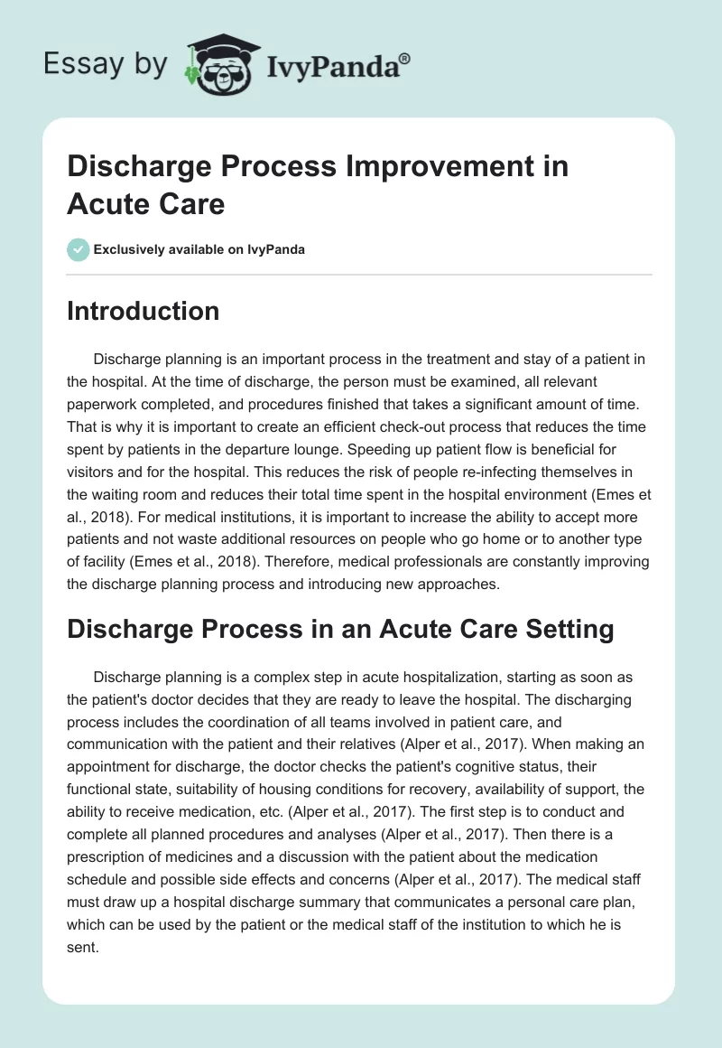 Discharge Process Improvement in Acute Care. Page 1