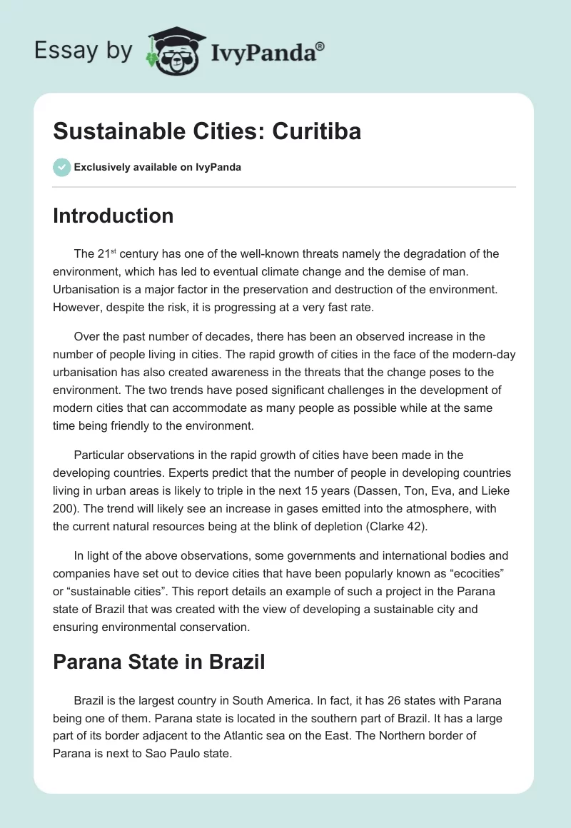 Sustainable Cities: Curitiba. Page 1