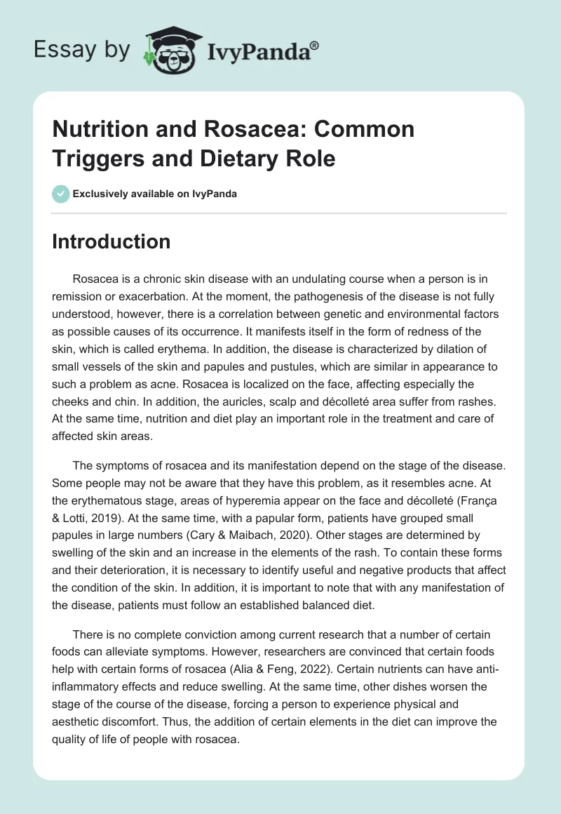 Nutrition and Rosacea: Common Triggers and Dietary Role. Page 1