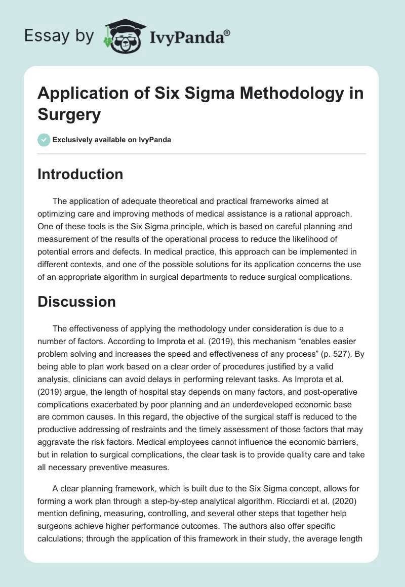 Application of Six Sigma Methodology in Surgery. Page 1