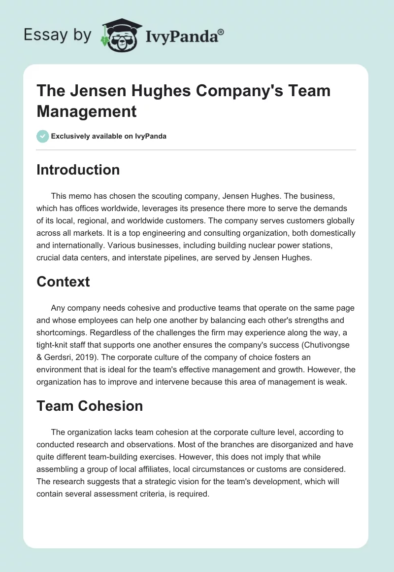 The Jensen Hughes Company's Team Management. Page 1