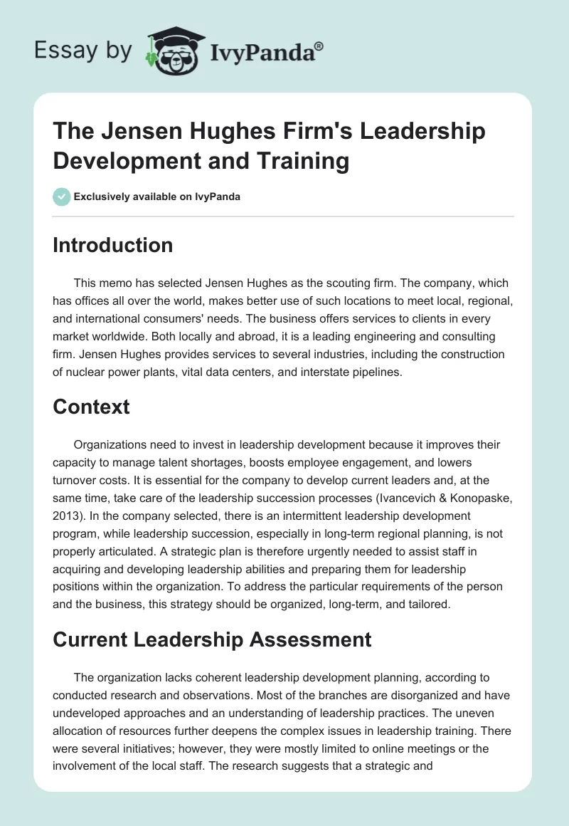 The Jensen Hughes Firm's Leadership Development and Training. Page 1