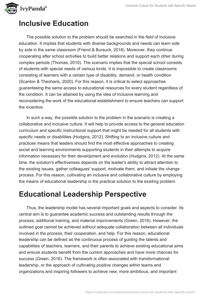 Inclusive Culture for Students with Specific Needs. Page 2