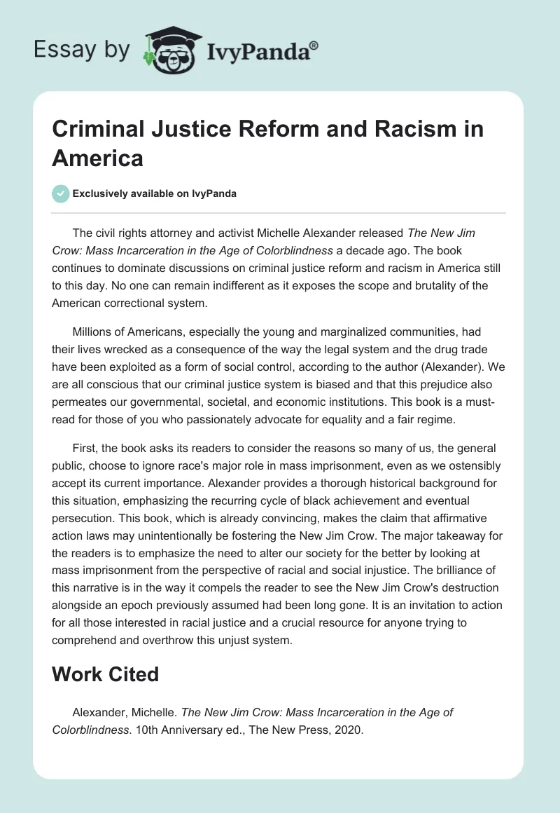 Criminal Justice Reform and Racism in America. Page 1