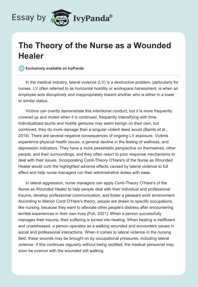 The Theory of the Nurse as a Wounded Healer. Page 1