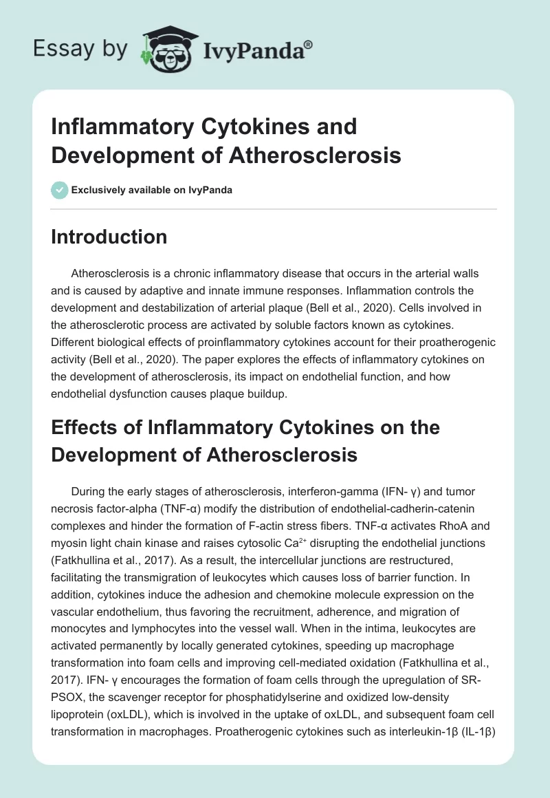 Inflammatory Cytokines and Development of Atherosclerosis. Page 1