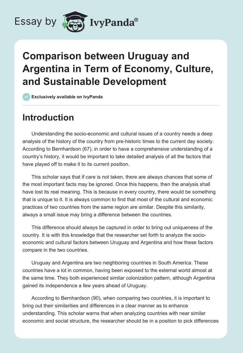 Comparison Between Uruguay and Argentina in Term of Economy, Culture, and Sustainable Development. Page 1