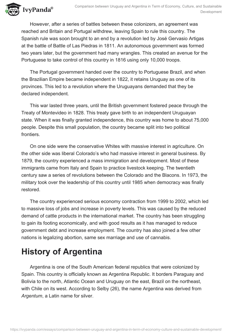 Comparison Between Uruguay and Argentina in Term of Economy, Culture, and Sustainable Development. Page 3