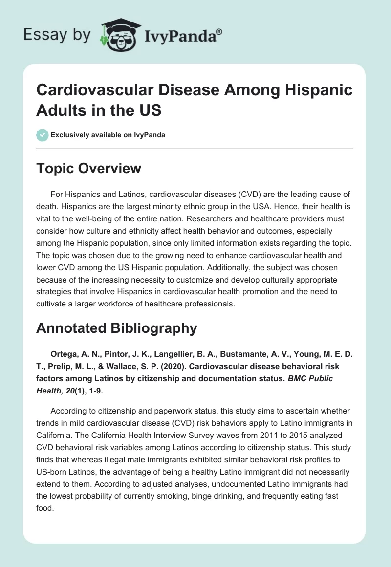 Cardiovascular Disease Among Hispanic Adults in the US. Page 1