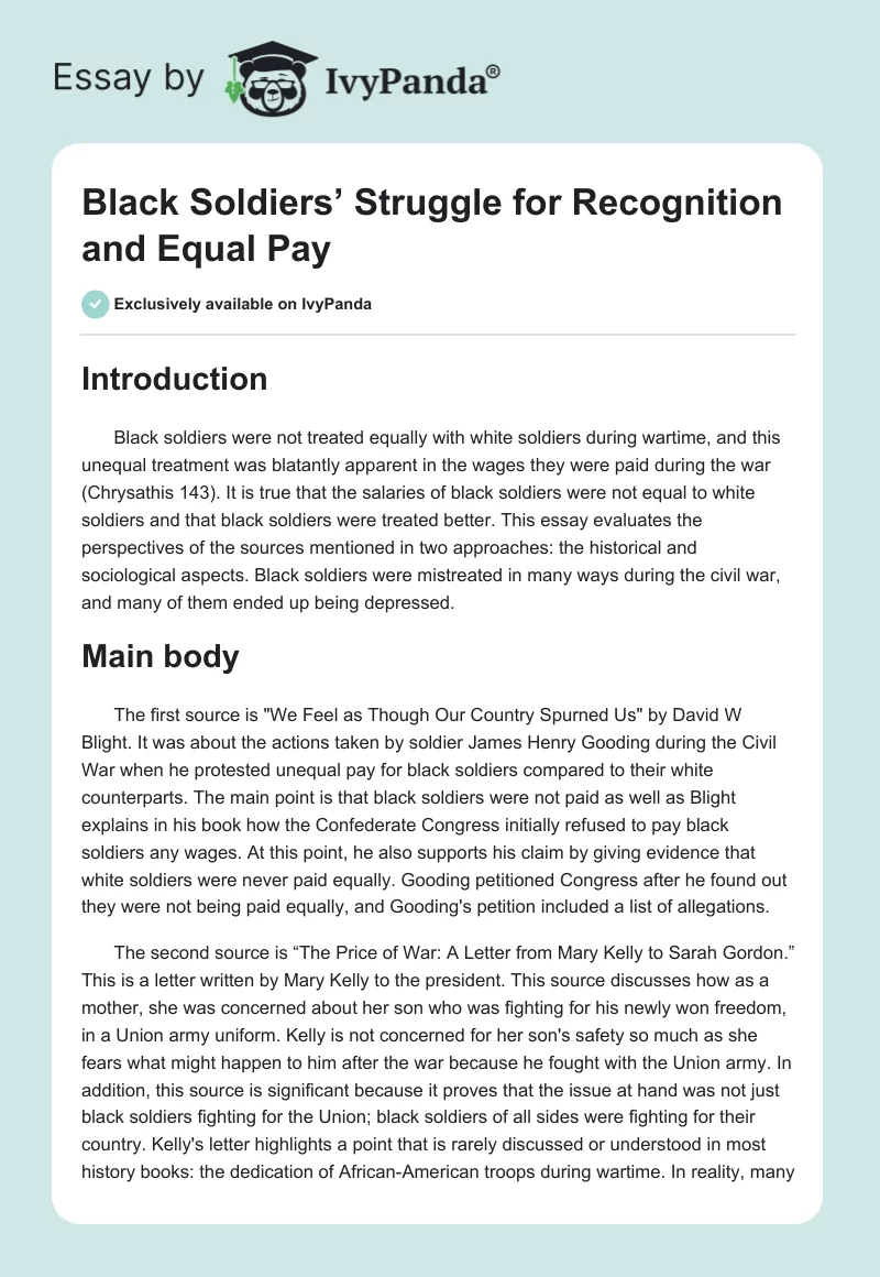 Black Soldiers’ Struggle for Recognition and Equal Pay. Page 1