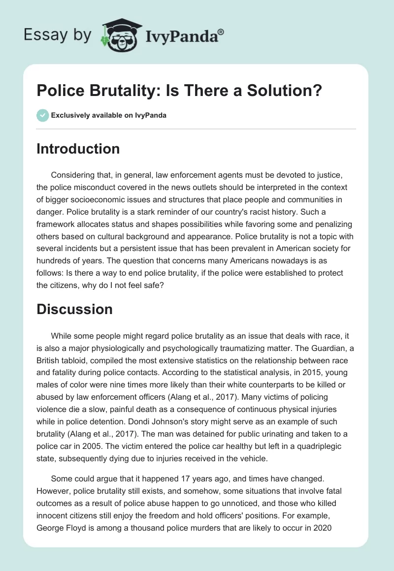 Police Brutality: Is There a Solution?. Page 1