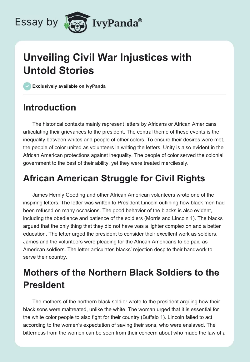 Unveiling Civil War Injustices with Untold Stories. Page 1