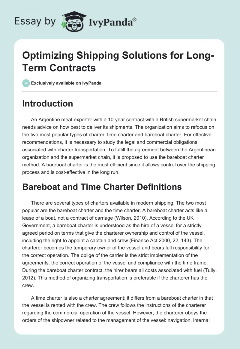 Optimizing Shipping Solutions for Long-Term Contracts. Page 1