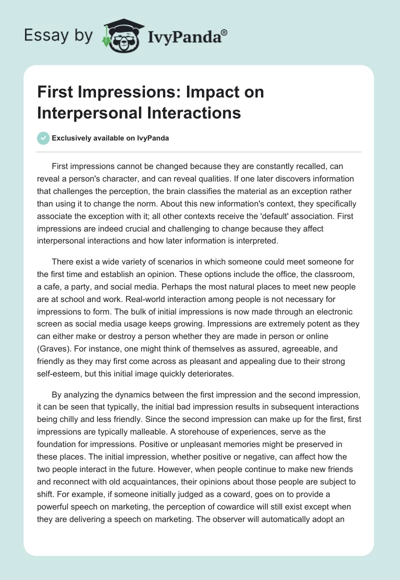 First Impressions: Impact on Interpersonal Interactions. Page 1